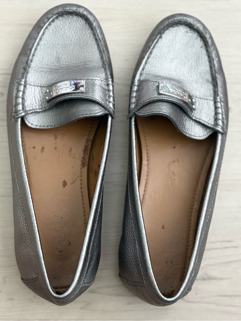Coach Metallic Silver Women's Loafers - Classic Slip-On Comfort